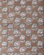 James Floral Linen Fabric Saddle Brown and Lagoon Linen Fabric