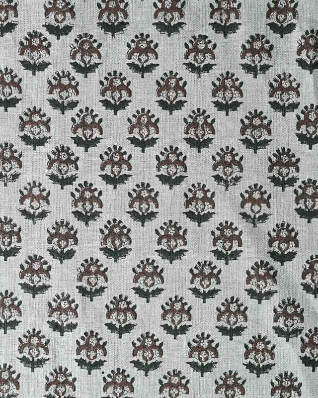 Anara Hand Block Printed Linen Mocha Linen Fabric