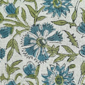 Veronica Hand Block Printed Linen Fabric Swatch – Oxford Blue and Meadow Green