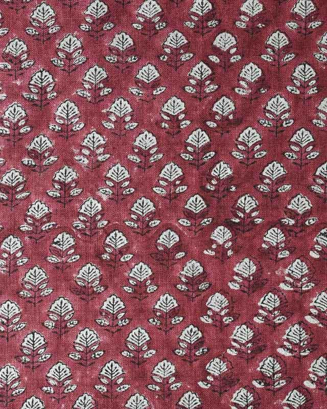 Zay Hand Block Printed Linen Upholstery Fabric Oxblood and Natural Linen Linen Fabric