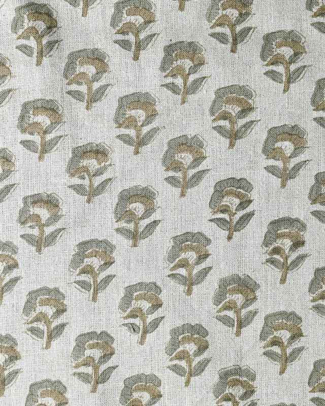 Peyton Floral Linen Fabric Beige and Sage Linen Fabric