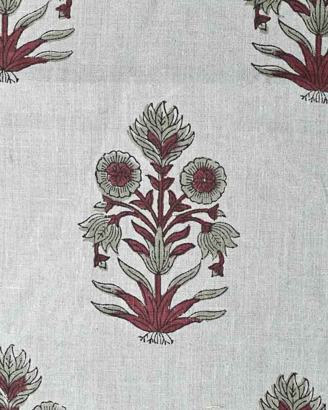 Marigold Hand Block Printed Linen Natural Linen and Oxblood Linen Fabric