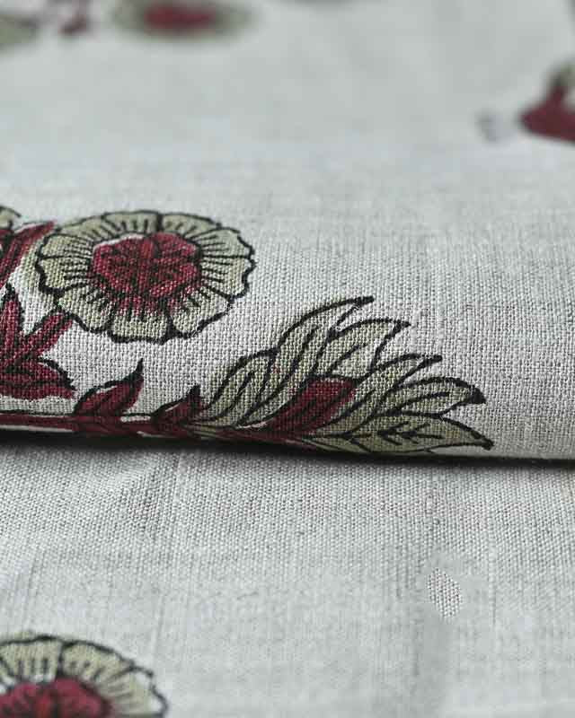 Marigold Hand Block Printed Linen Linen Fabric