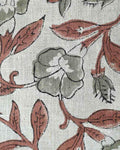 Ingrid Block Print Handloom Linen Fabric Sage and Saddle Brown Linen Fabric