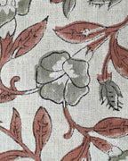 Ingrid Block Print Handloom Linen Fabric Sage and Saddle Brown Linen Fabric