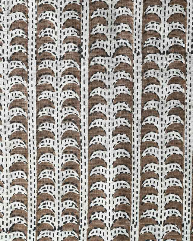 Dixie Hand Block Print Linen Fabric Yard Otter Brown and Warm White Linen Fabric