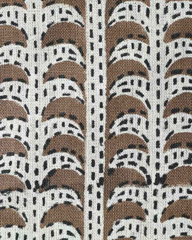 Dixie Hand Block Print Linen Fabric Swatch Otter Brown and Warm White Linen Fabric