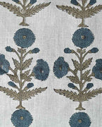 Nikita Hand Block Printed Linen Fabric Natural Linen and Oxford Blue Linen Fabric