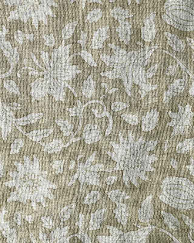 Adrian Hand Block Printed Linen Fabric Off-White - Light Taupe Linen Fabric