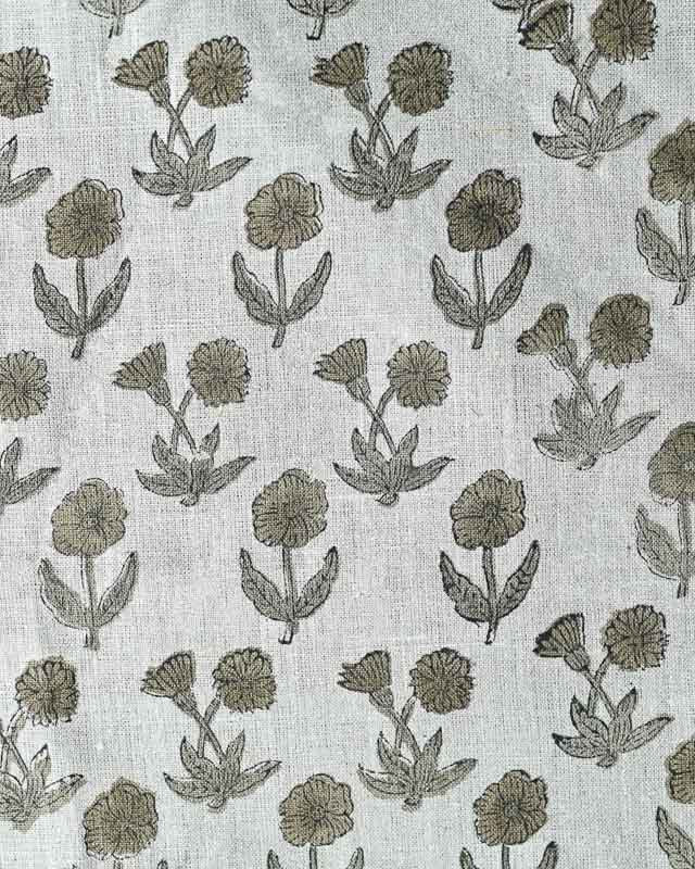 Madison Premium Hand Block Printed Linen Sage Green Linen Fabric