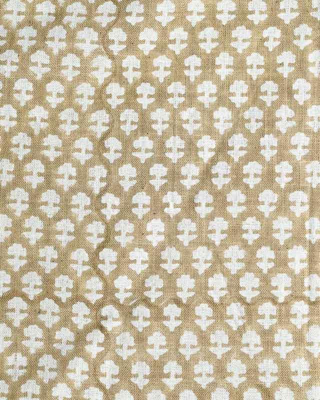 Anna Block Printed Linen Upholstery Cut Out Fabric 1 Yard Deep Camel and Warm White Linen Fabric