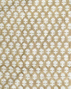 Anna Block Printed Linen Upholstery Cut Out Fabric 1 Yard Deep Camel and Warm White Linen Fabric