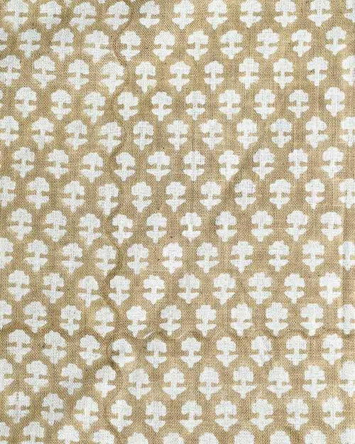 Anna Block Printed Linen Upholstery Cut Out Fabric 1 Yard Deep Camel and Warm White Linen Fabric