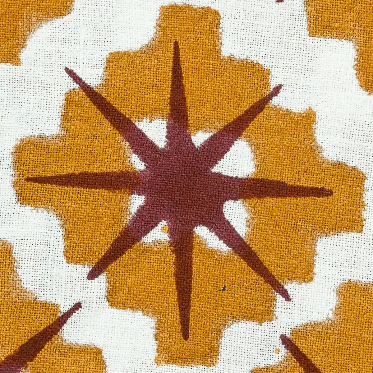 Hillary Hand Block Print Linen Swatch Mustard Red Linen Fabric