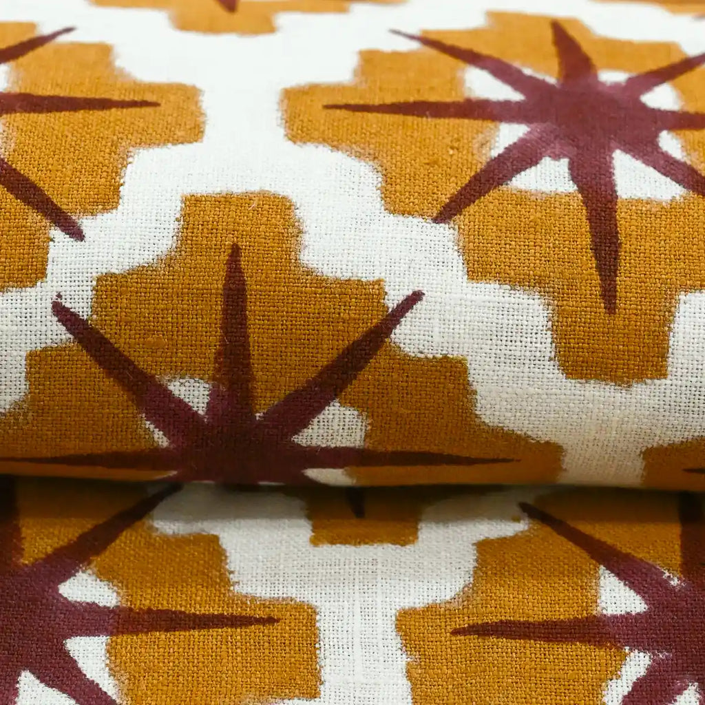 Hillary Hand Block Print Linen Linen Fabric