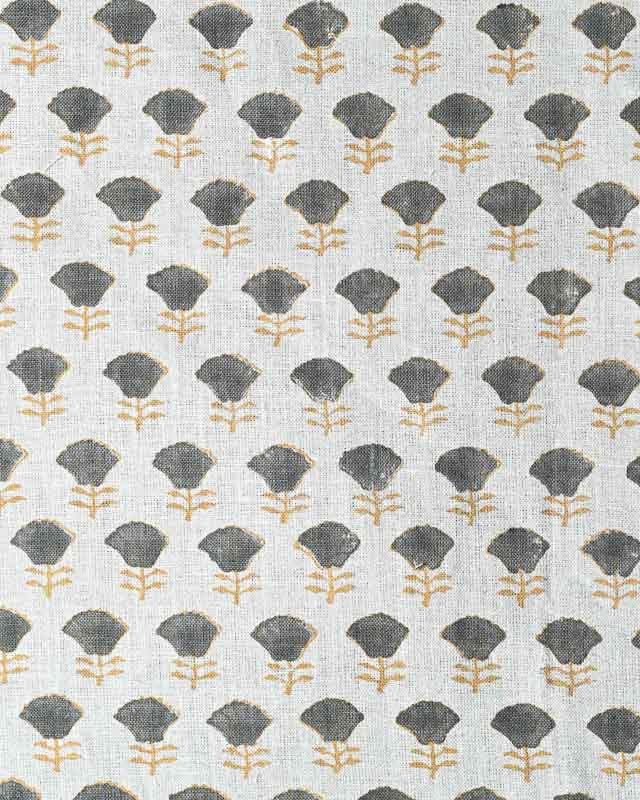 Arianna Block Printed Upholstery Linen Fabric Natural Linen and Sage Linen Fabric