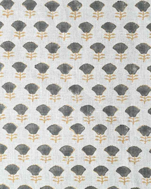 Arianna Block Printed Upholstery Linen Fabric Natural Linen and Sage Linen Fabric