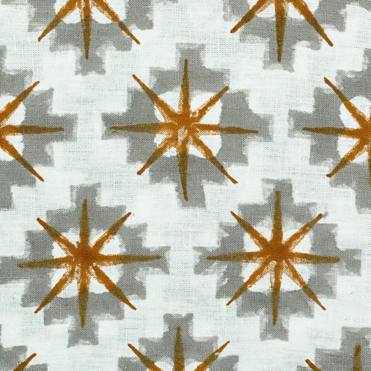 Hillary Hand Block Print Linen Yard Mustard and Grey Linen Fabric