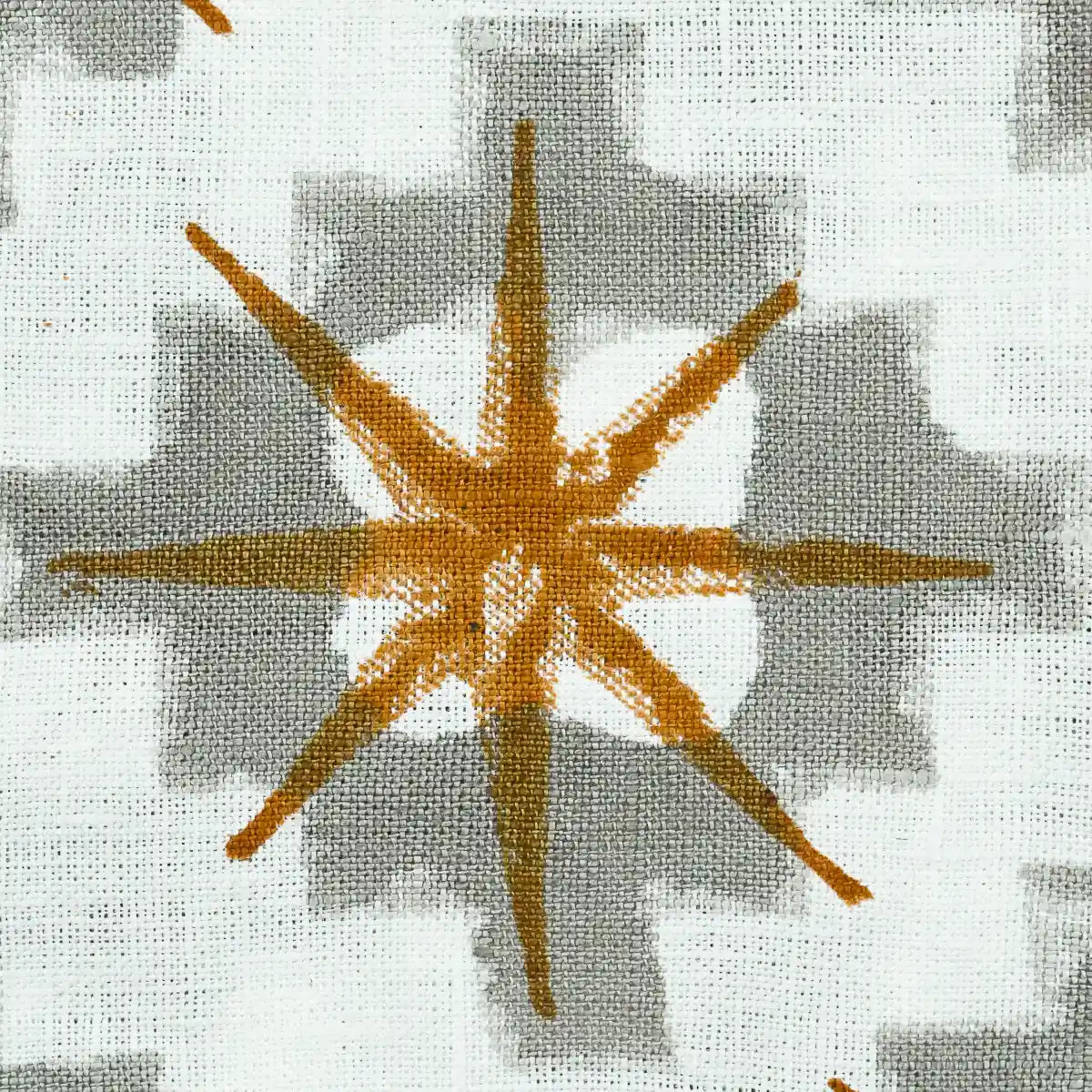 Hillary Hand Block Print Linen Swatch Mustard and Grey Linen Fabric