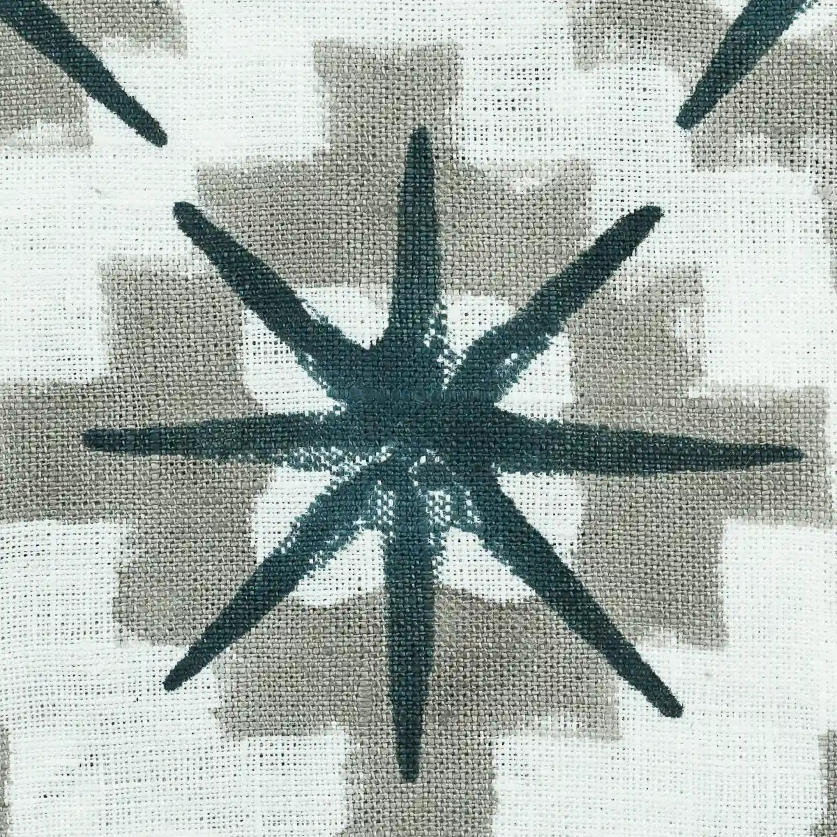 Hillary Hand Block Print Linen Swatch Teal and Grey Linen Fabric