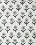 Alexis Hand Block Printed Upholstery Linen Beige and Forest Green Linen Fabric