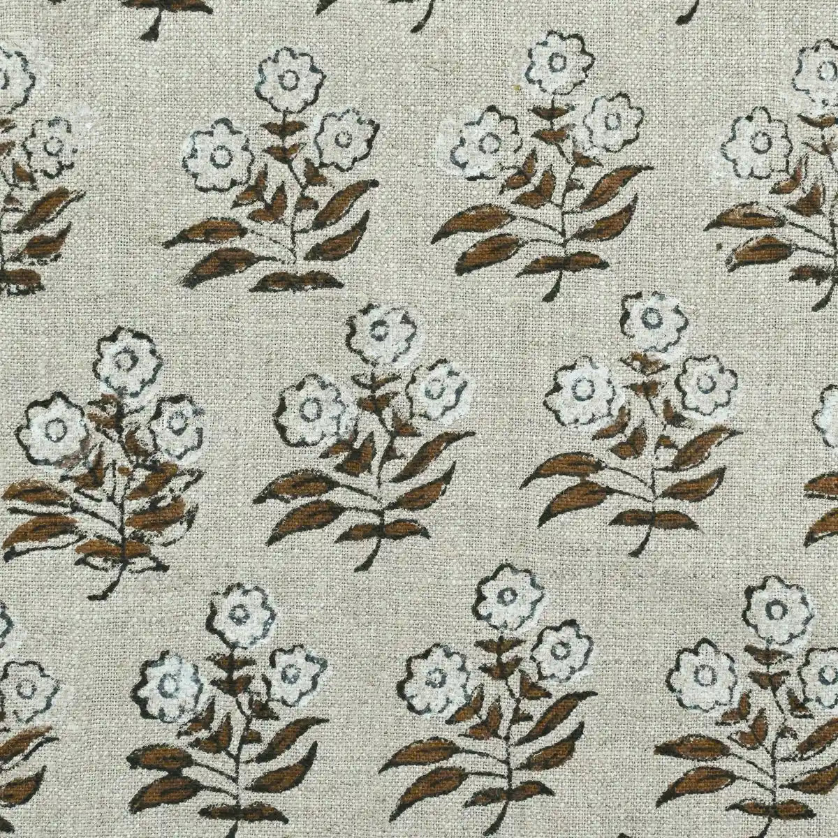 Briannah Thin Fabric for Upholstery Yard White Brown Black Outline Linen Fabric