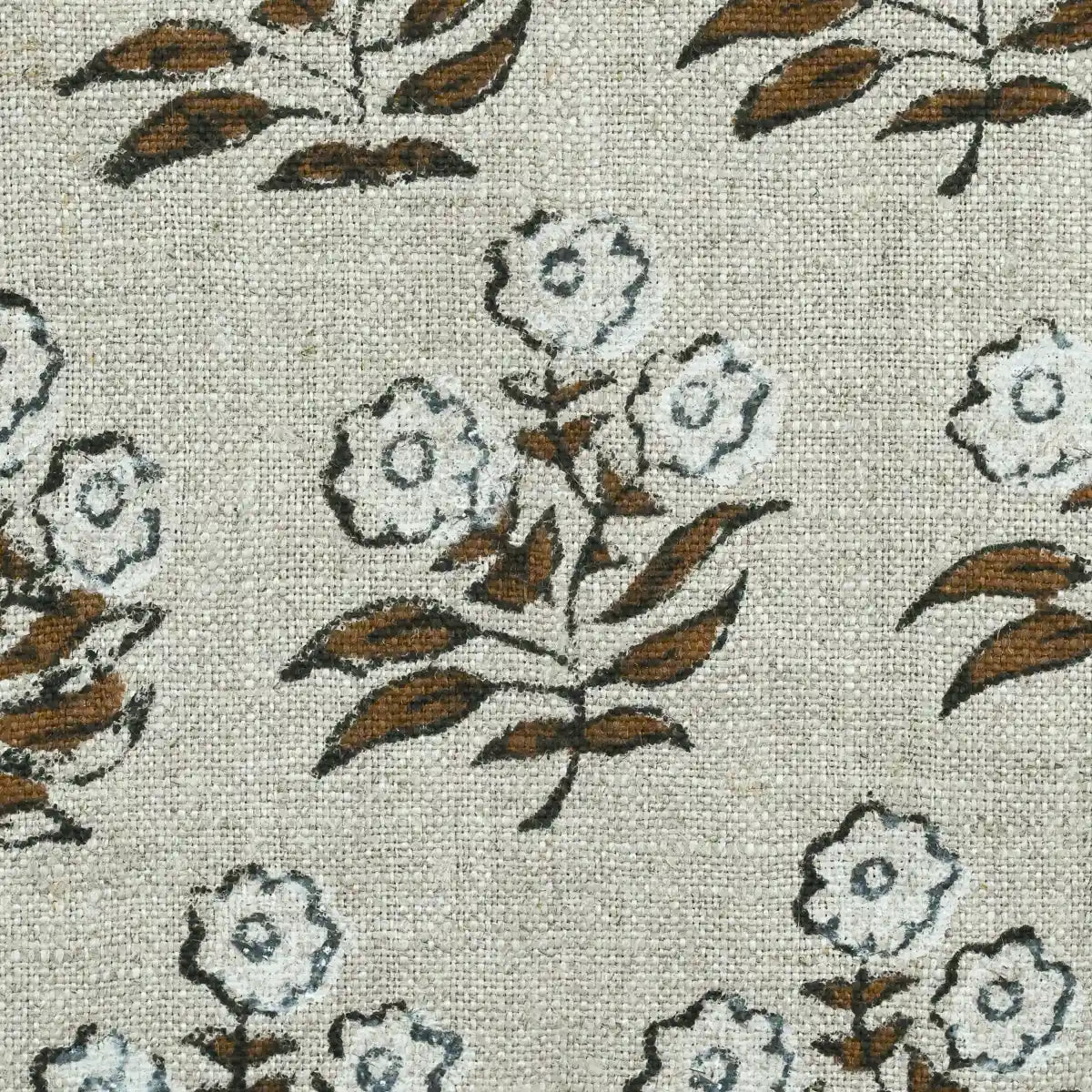 Briannah Thin Fabric for Upholstery Swatch White Brown Black Outline Linen Fabric