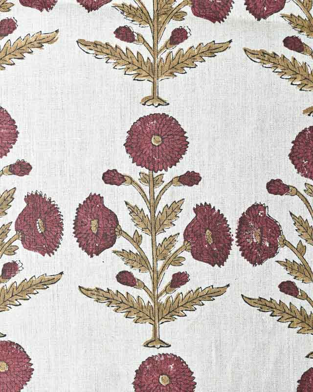 Nikita Hand Block Printed Linen Fabric Wine Red Linen Fabric