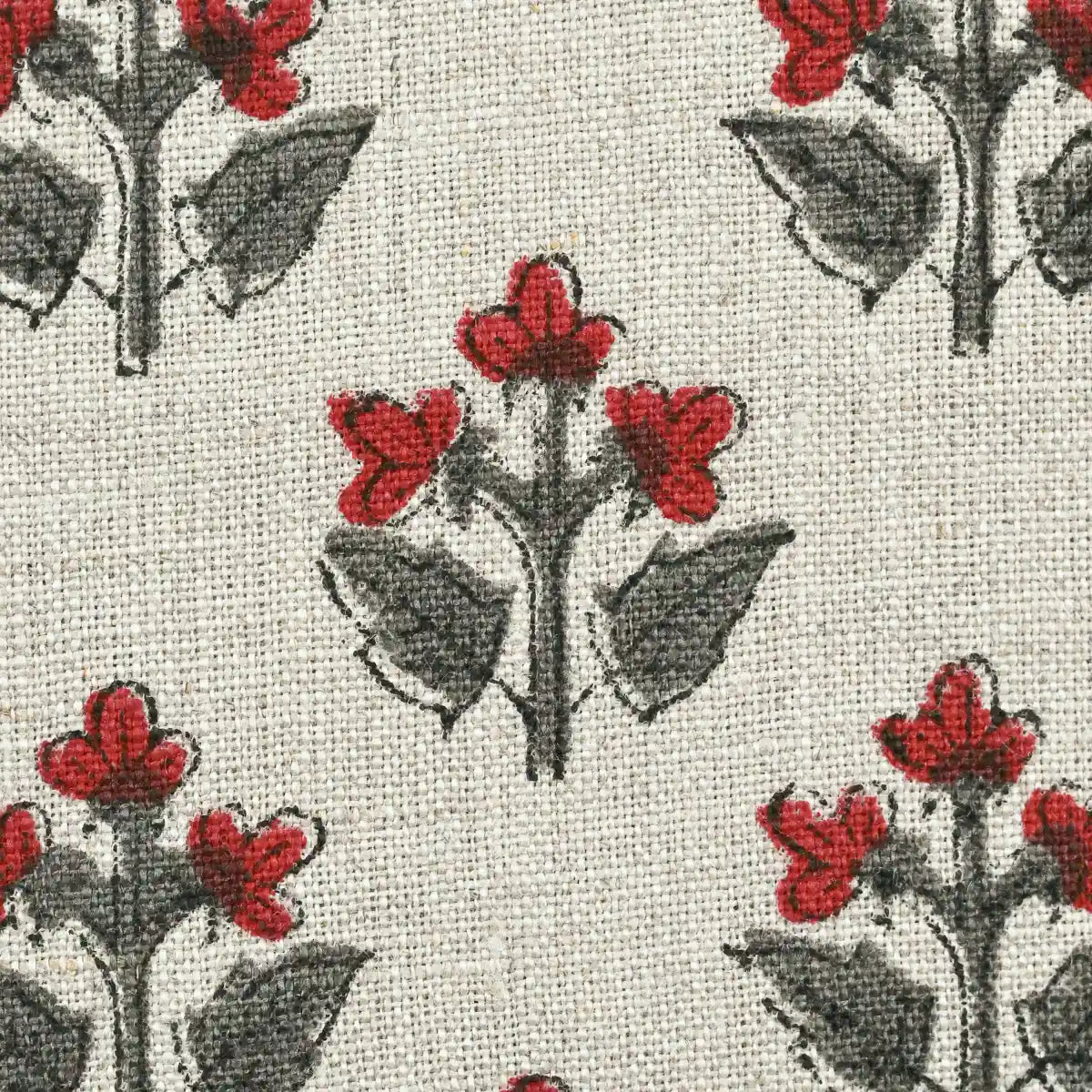 Gabby Natural Upholstery Fabric Swatch Red Green Linen Fabric