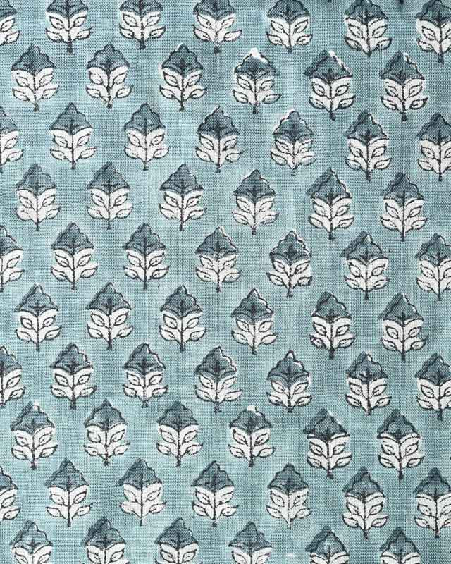 Sansa Handloom Linen Block Print Fabric Teal and Deep Teal Linen Fabric
