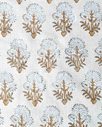 Sandra Hand-Block Printed Linen Fabric White-Brown Linen Fabric