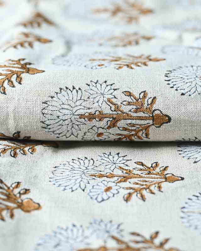 Sandra Hand-Block Printed Linen Fabric Linen Fabric