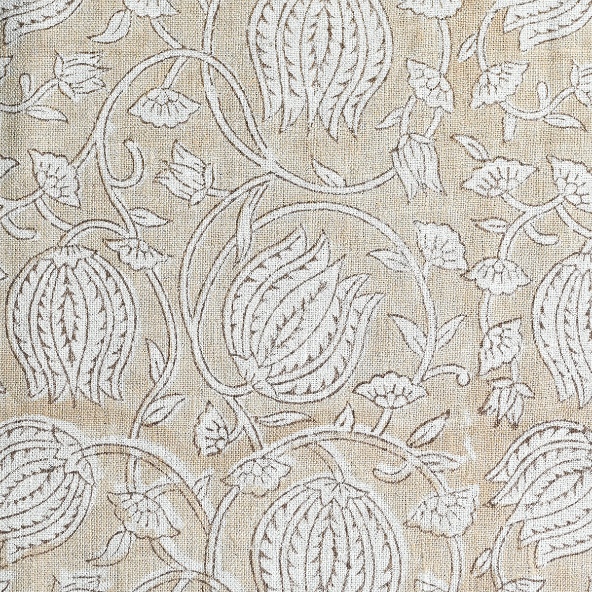 Vivienne Block Print Upholstery Linen Fabric Yard Warm Sand and Otter Brown Linen Fabric