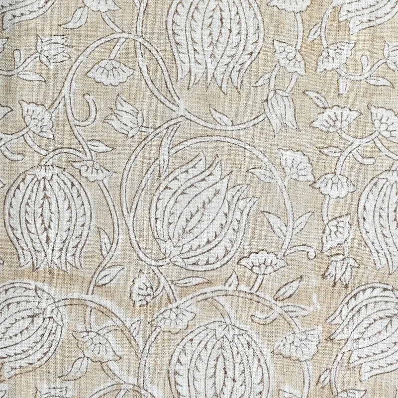 Vivienne Block Print Upholstery Linen Fabric Yard Warm Sand and Otter Brown Linen Fabric