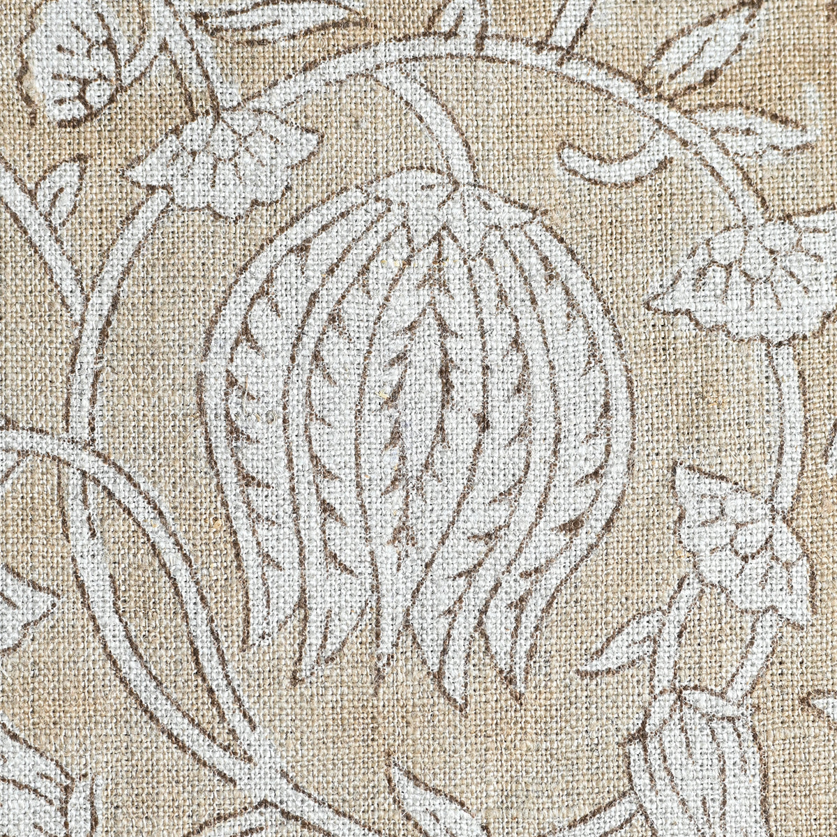 Vivienne Block Print Upholstery Linen Fabric Swatch Warm Sand and Otter Brown Linen Fabric