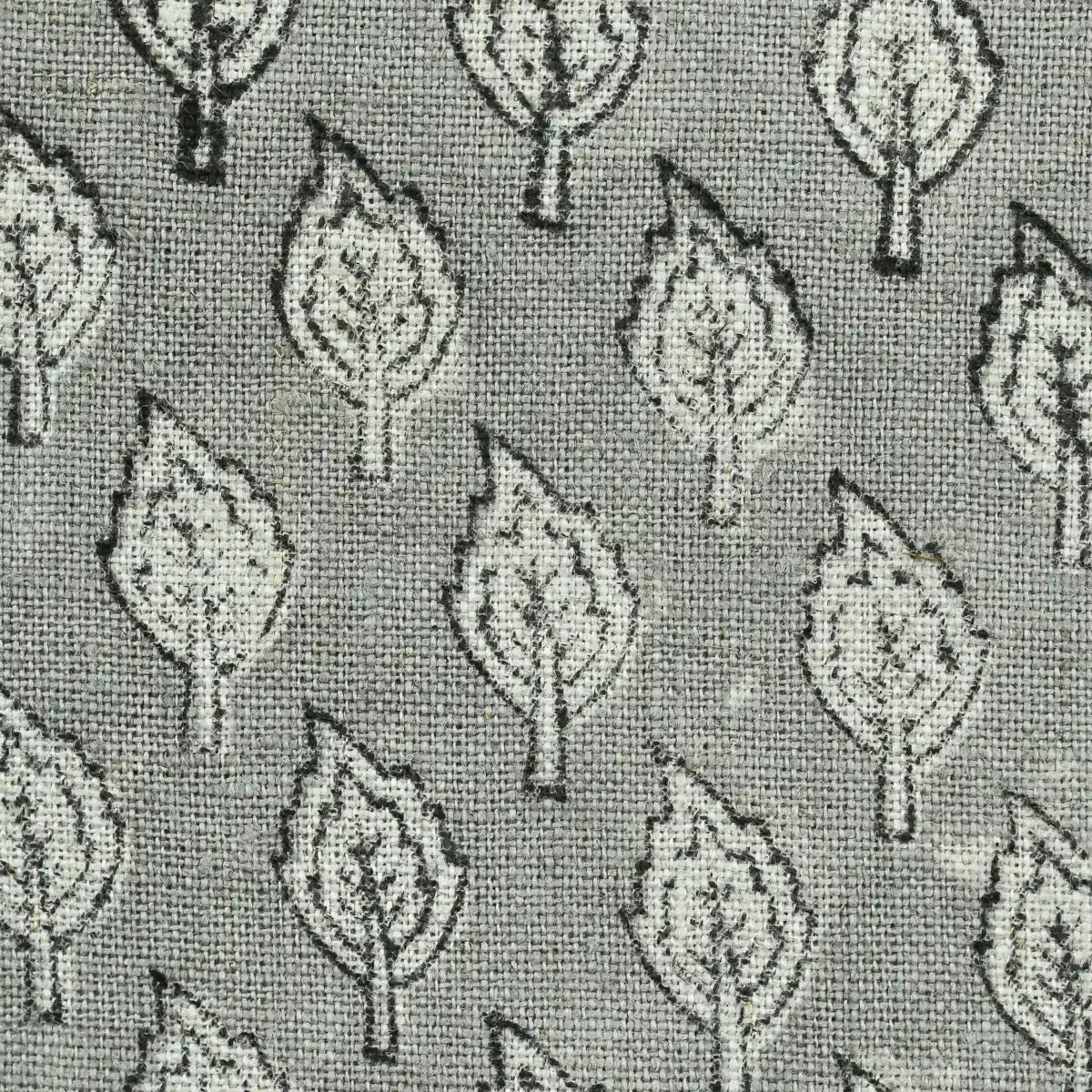 Rolly Block Printed Linen Fabric Swatch Gray Linen Fabric