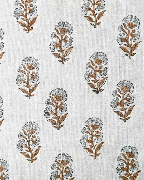 Thorian Block Printed Handloom Linen Warm White and Saddle Brown Linen Fabric