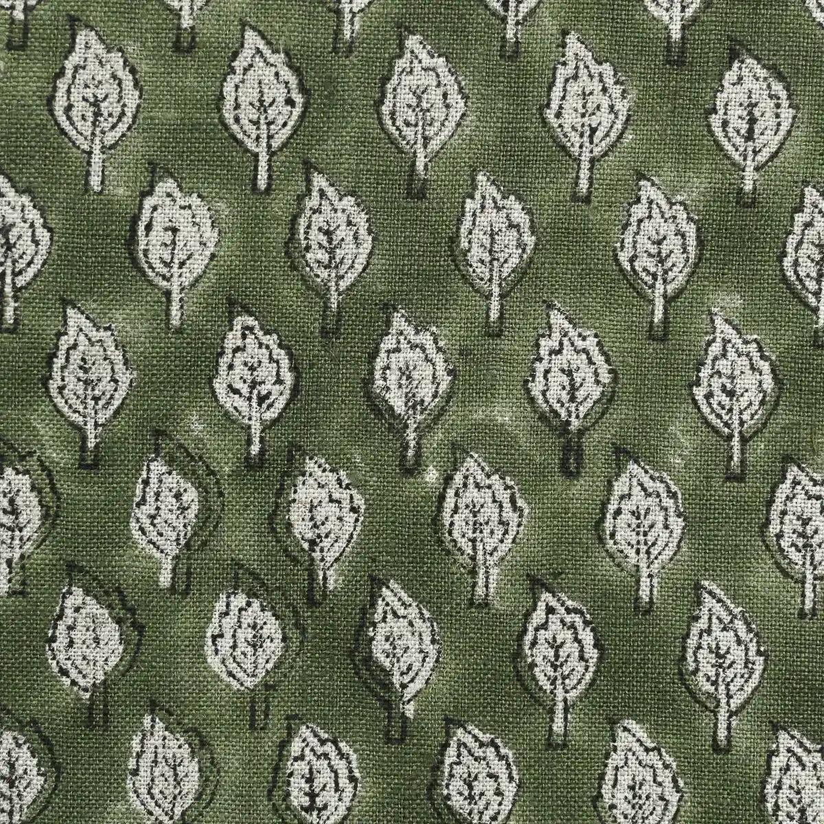 Rolly Block Printed Linen Fabric Yard Olive Green Teal Blue Linen Fabric