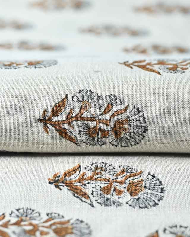 Thorian Block Printed Handloom Linen Linen Fabric