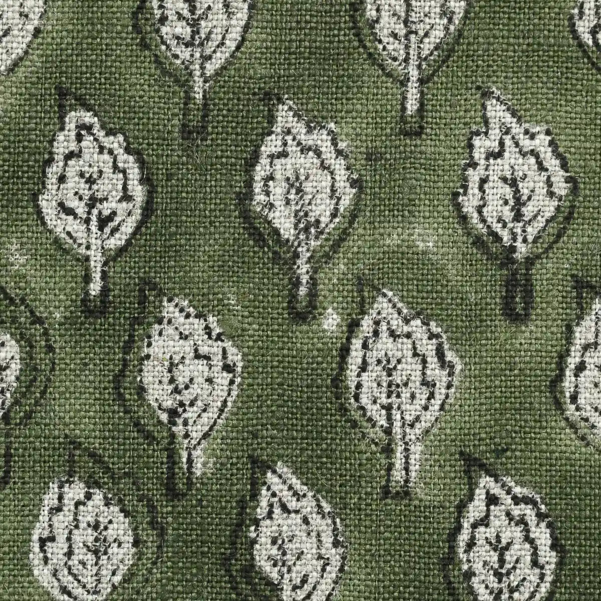Rolly Block Printed Linen Fabric Swatch Olive Green Teal Blue Linen Fabric