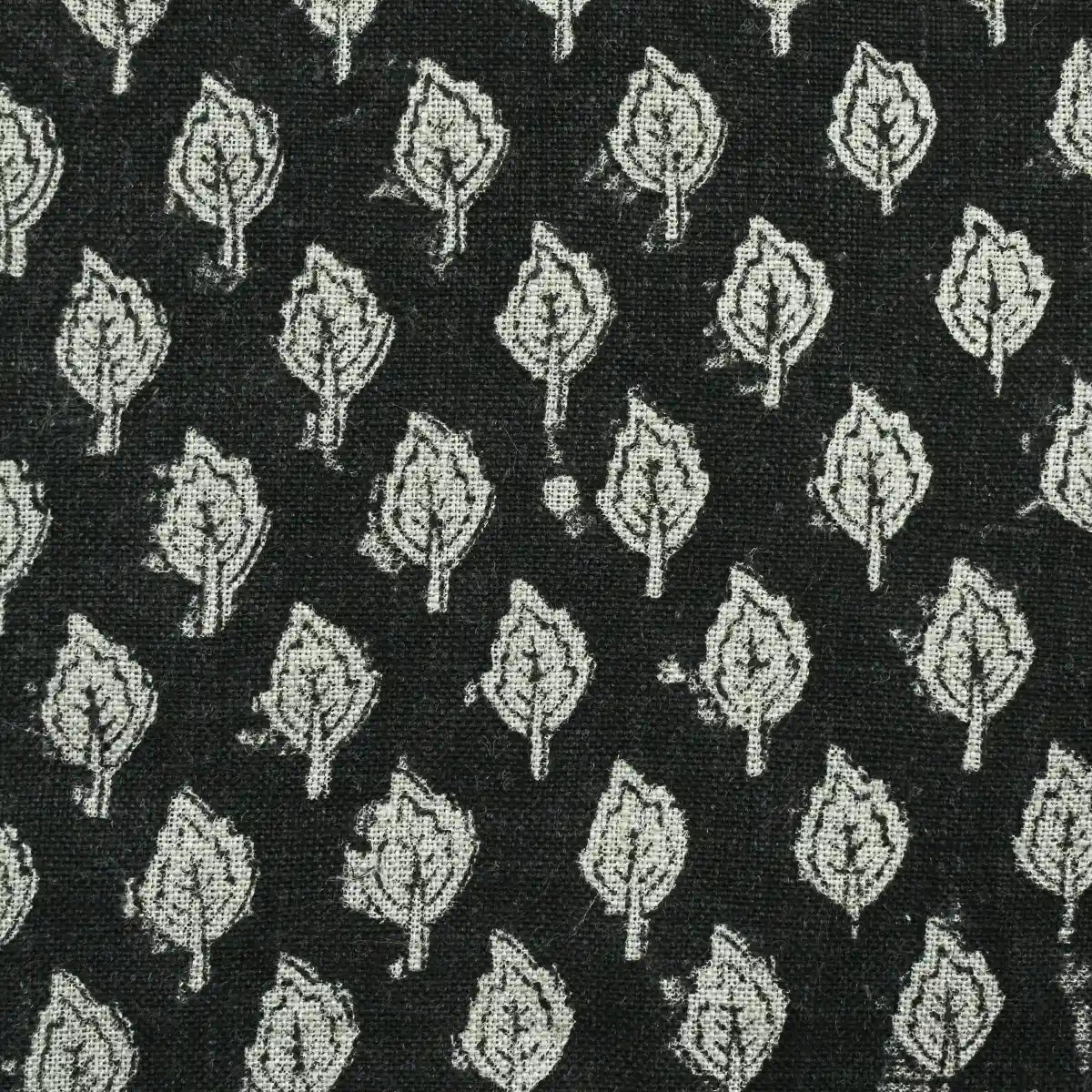 Rolly Block Printed Linen Fabric Yard Black Off-White Linen Fabric