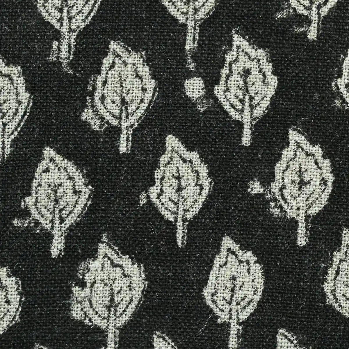 Rolly Block Printed Linen Fabric Swatch Black Off-White Linen Fabric