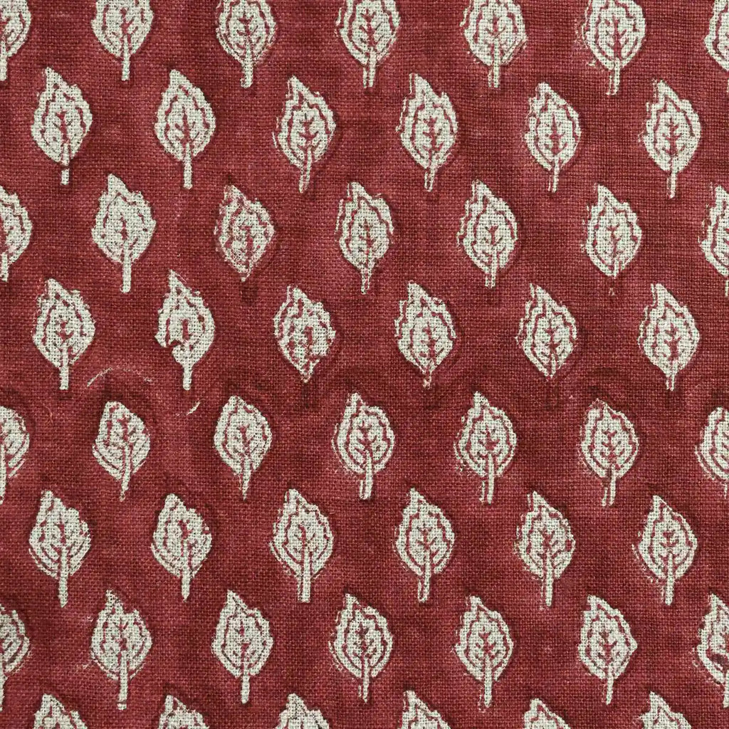 Rolly Block Printed Linen Fabric Yard Red Linen Fabric