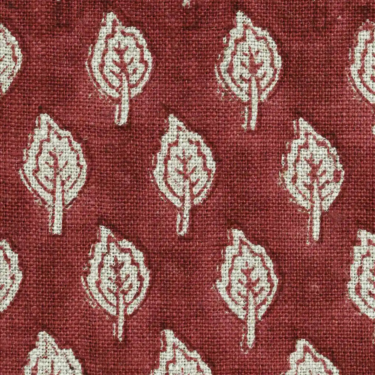 Rolly Block Printed Linen Fabric Swatch Red Linen Fabric