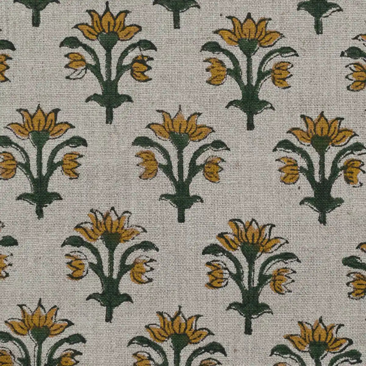 Jess Hand Block Printed Linen Fabric Yard Green Linen Fabric