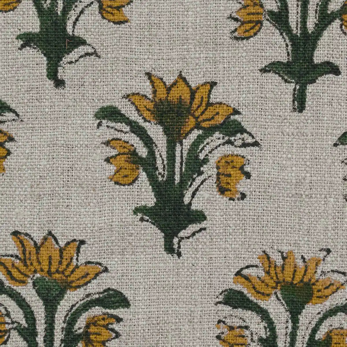 Jess Hand Block Printed Linen Fabric Swatch Green Linen Fabric