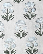 Sylvia Hand Block Printed Linen Fabric White-Green Linen Fabric