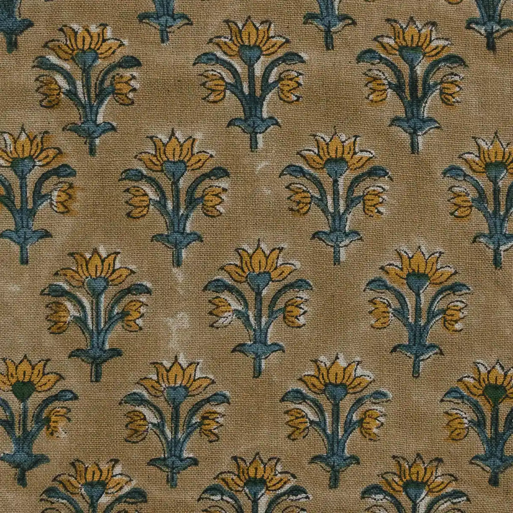 Jess Hand Block Printed Linen Fabric Yard Yellow Linen Fabric