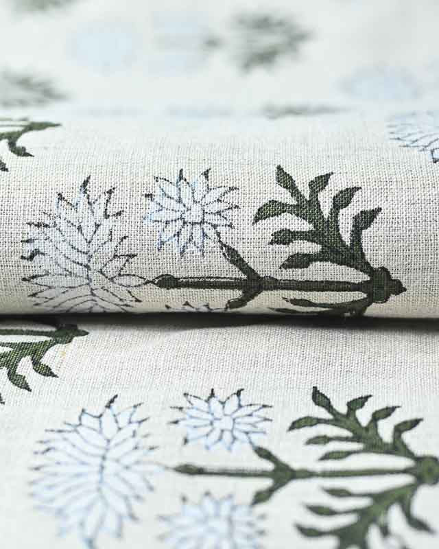 Sylvia Hand Block Printed Linen Fabric Linen Fabric