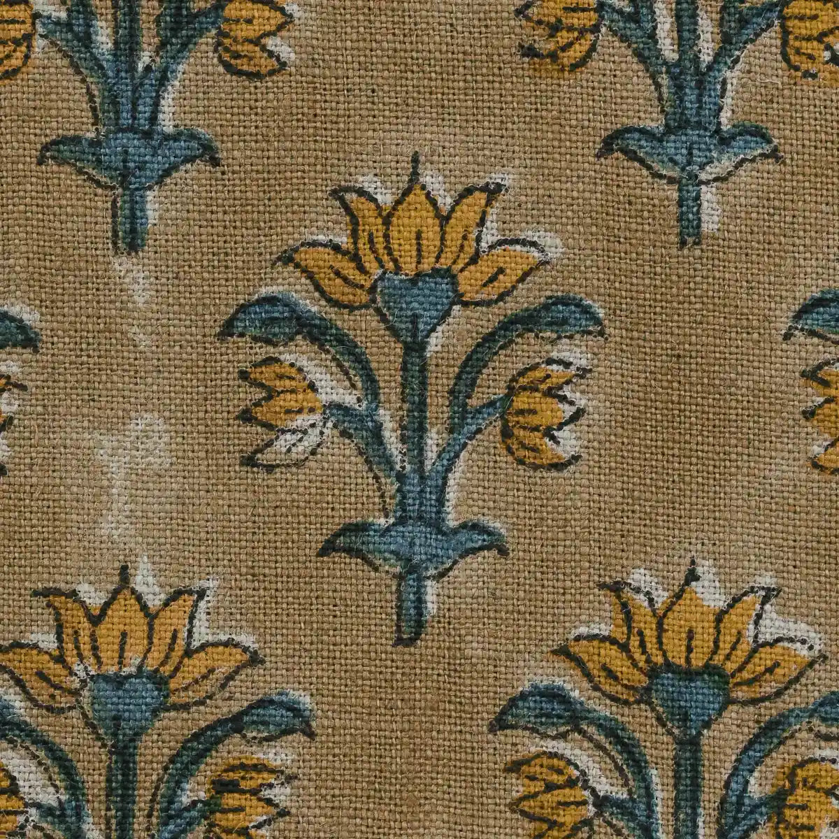 Jess Hand Block Printed Linen Fabric Swatch Yellow Linen Fabric